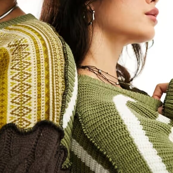 NWT - Reclaimed Vintage Unisex Spliced Patchwork & Striped Knit Sweater - M/US6 - Picture 3 of 10